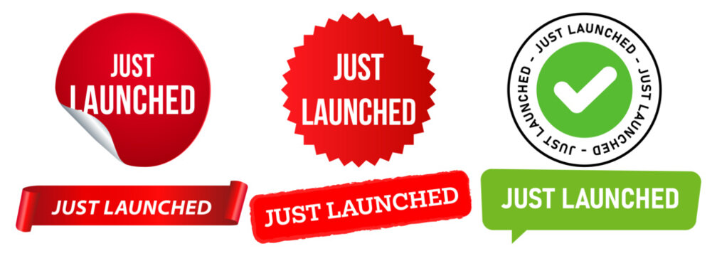 Just launched new product promotion marketing concept idea stamp red green badges design set collection illustration