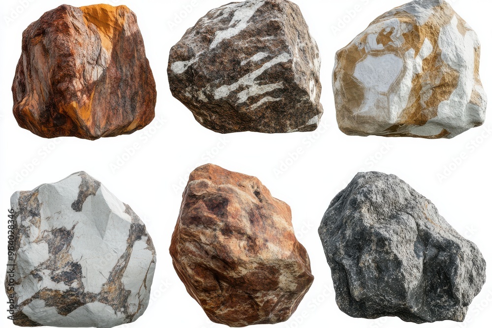 Fototapete generate an image of six large, rugged rocks with various textures and shades of brown