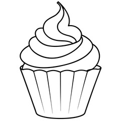 sweet cupcake with cream outline coloring book page line art drawing