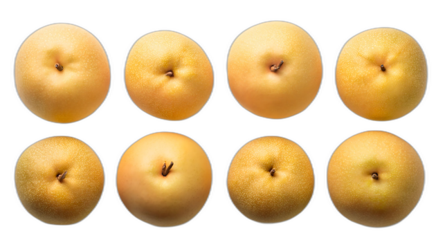  Nashi (pera giapponese) dall'alto- Sei nashi disposti su uno sfondo bianco, ripresi dall'al_1(250)