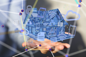 home data. Digital cyberspace with particles and Digital data network connections concept.