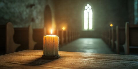 candle burning in a quiet chapel 