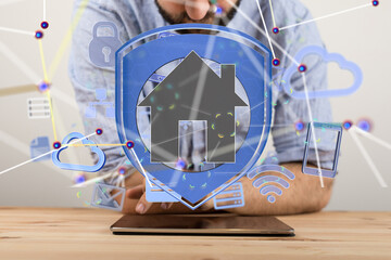 home data. Digital cyberspace with particles and Digital data network connections concept.