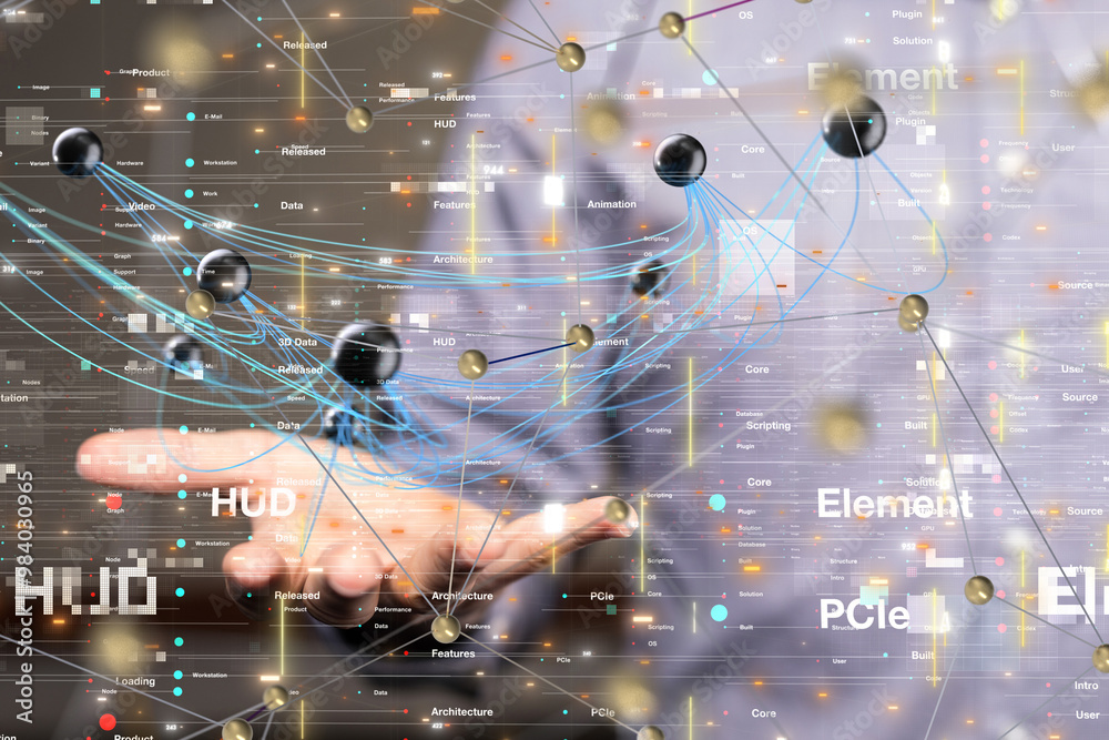 Poster global network. blockchain. 3d illustration. neural networks and artificial intelligence. abstract