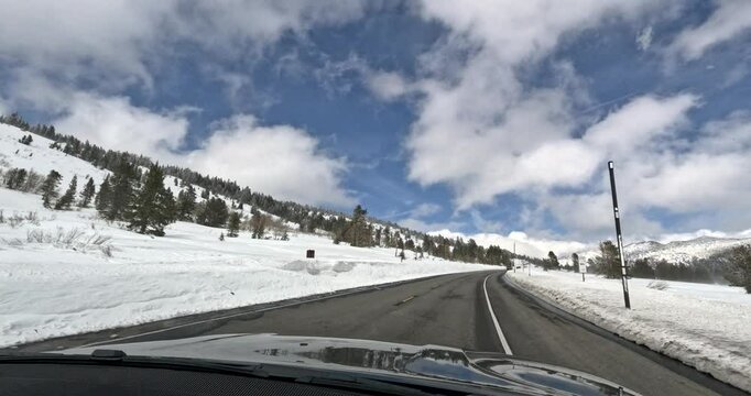 Beautiful Scenic Drive On Mt. Rose Highway, Nevada State Route 431. POV Driving From Incline Village (Lake Tahoe) To Reno. Winter Snow, Weather, And Road Conditions.
