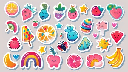 A vibrant and lively Pop Art collage featuring a variety of colorful stickers and playful icons and designs