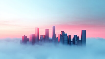 Fototapeta premium A panoramic view of a city skyline with data streams connecting buildings, emphasizing the interconnectedness of data networks in urban environments.