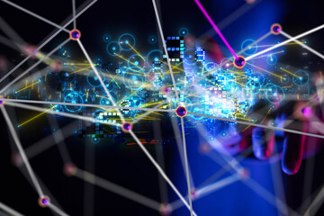 Neural network 3D illustration. Big data and cybersecurity - 3d