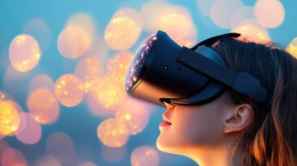 A virtual reality headset worn by a user immersed in a simulated world, showcasing the potential of AI in immersive experiences.