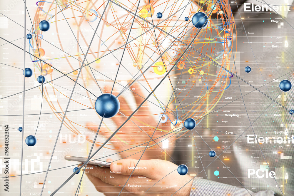 Fototapete global network. blockchain. 3d illustration. neural networks and artificial intelligence. abstract