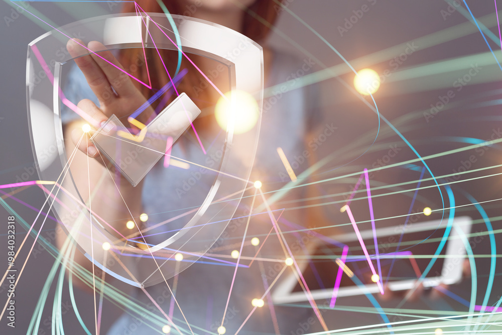 Aufkleber Information technology protected with firewall, secure access and encryption against cyber