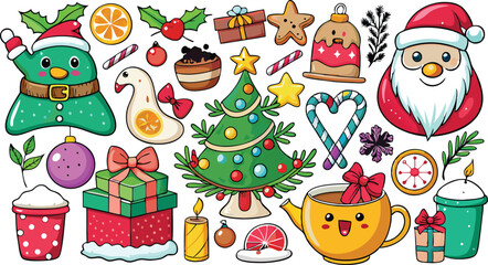 Christmas elements collection in hand drawn vector illustration, Print
