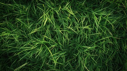 Lush green grass viewed from above with the texture of blades clearly visible in soft light providing a perfect natural background for outdoor themes