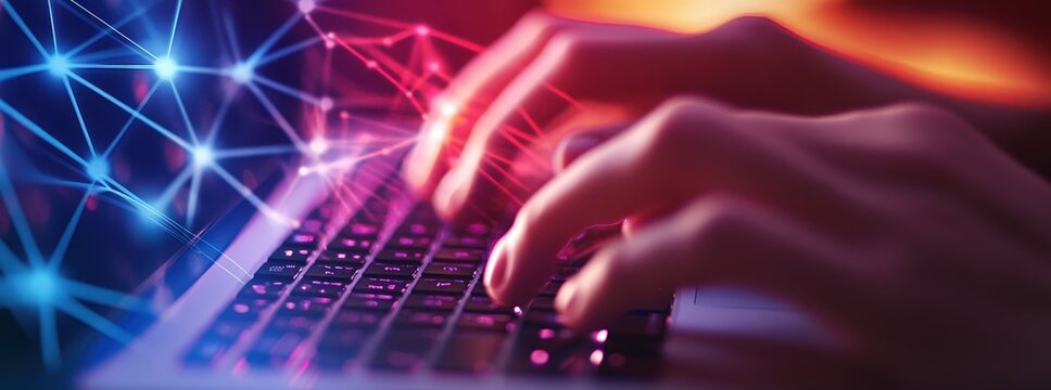 Algorithm developer analyzing systems in data facility server racks digital technology IT support network infrastructure concept banner