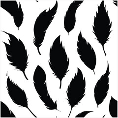 Seamless Fluffy Feathers and Plume Quills Silhouettes.