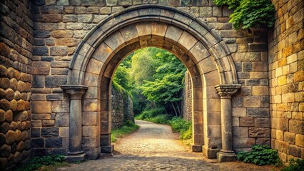 Ancient stone archway entrance surrounded by leading lines