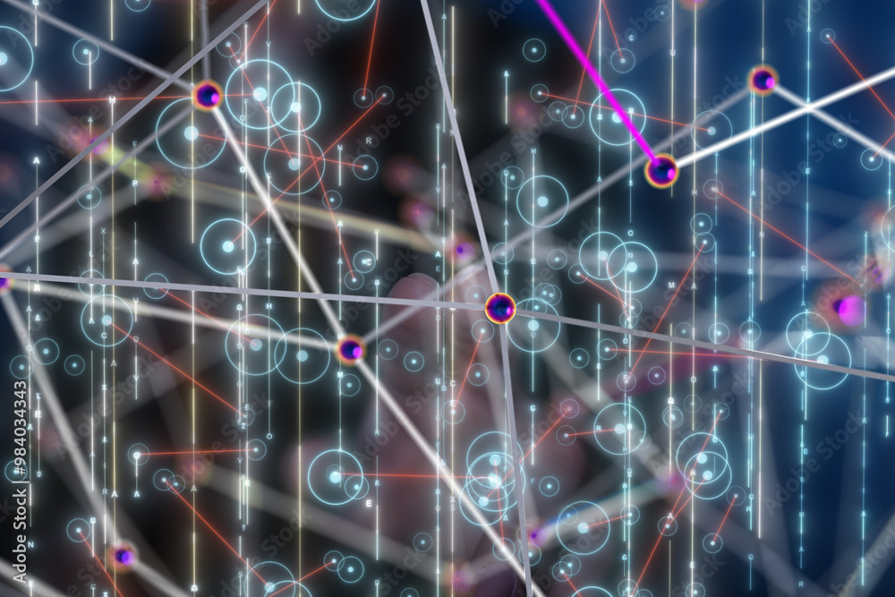 Poster neural network 3d illustration. big data and cybersecurity - 3d