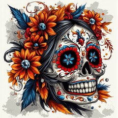 Sugar Skull with Floral Crown
