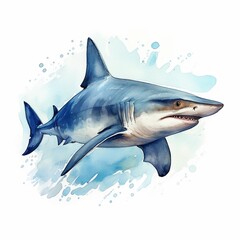Obraz premium A vibrant watercolor illustration of a fierce shark swimming gracefully.