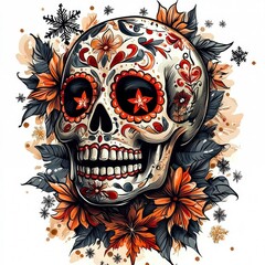 Sugar Skull with Floral Design