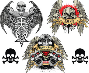 set,gothic sign with skull, grunge vintage design t shirts
