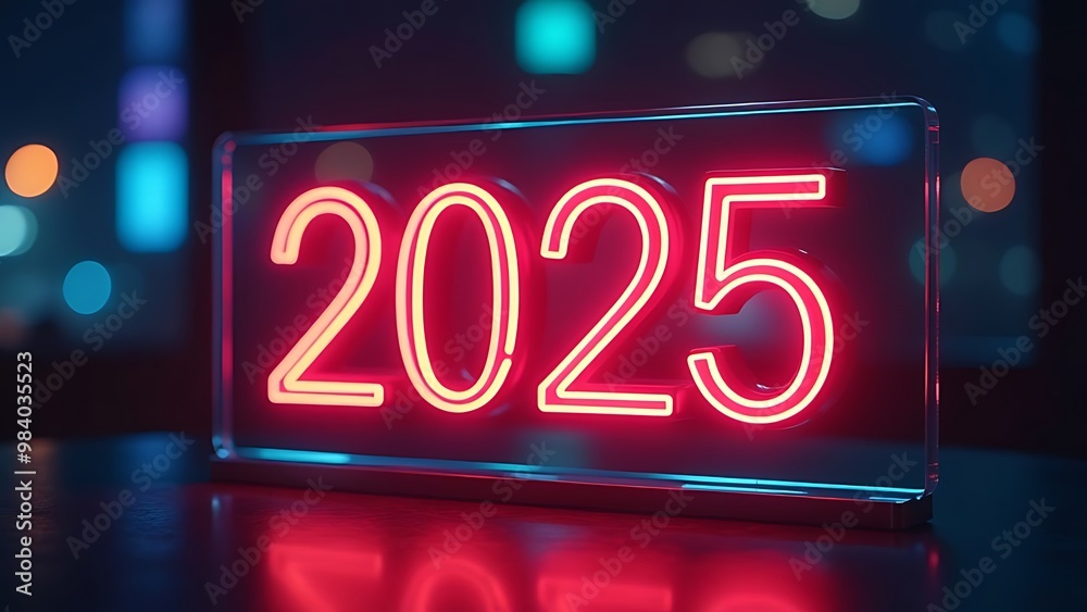 Fototapete sign with glowing neon text in the center 