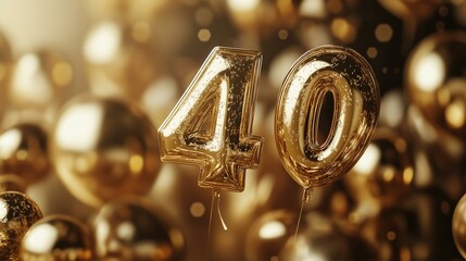 Elegant Golden 40th Birthday Celebration Background with Shiny Balloons and Festive Atmosphere