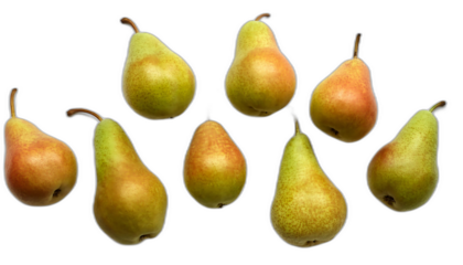  Pere Abate dall'alto- Sei pere Abate disposte su uno sfondo bianco, viste dall'alto, con la_1(302)