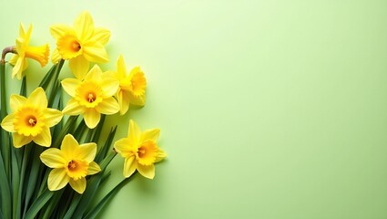 Vibrant daffodils on soft green background perfect for spring greetings