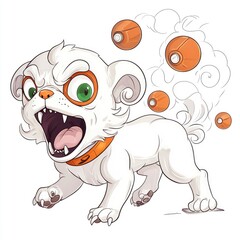 Fototapeta premium Cartoon Dog with Orange Spheres Illustration