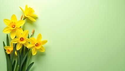 Vibrant daffodils on soft green background perfect for spring greetings