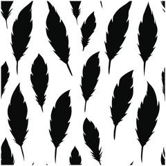 Seamless Fluffy Feathers and Plume Quills Silhouettes.