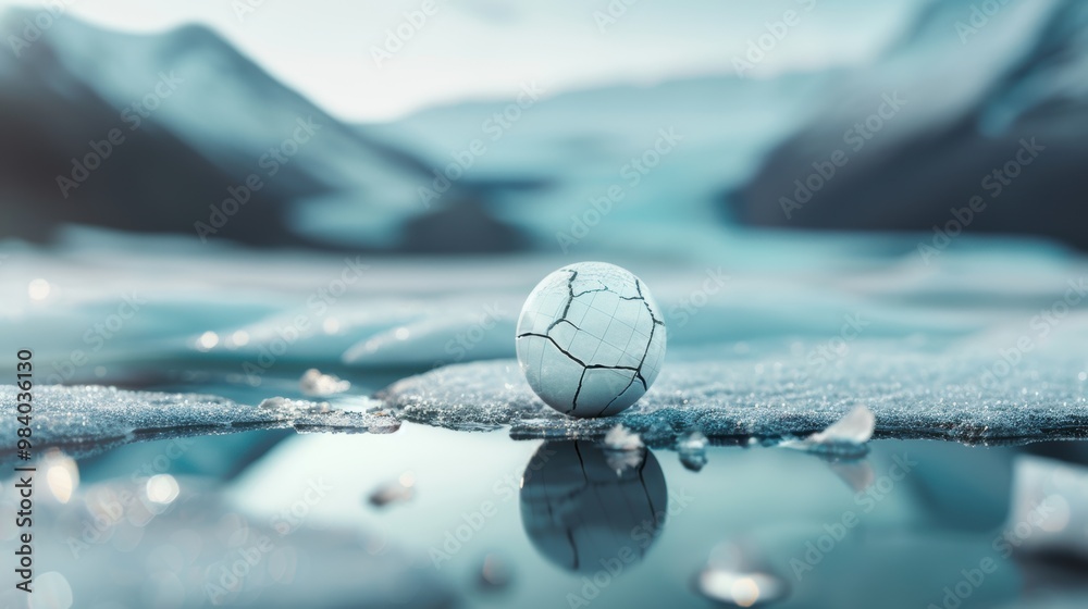 Poster A melting glacier reveals a cracked and weathered globe, symbolizing the impact of climate change on the planet.