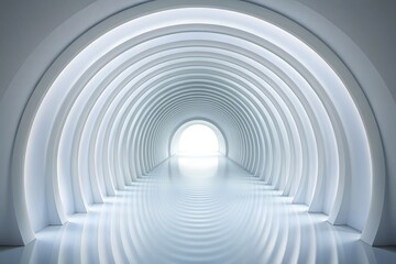 Architectural tunnel design with white abstract features