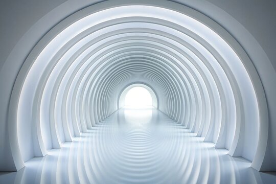 Fototapeta Architectural tunnel design with white abstract features