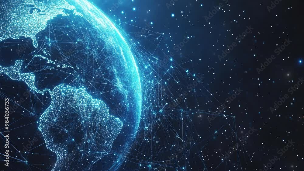 Poster abstract tech background with global network and digital connection. digital data globe. global netw