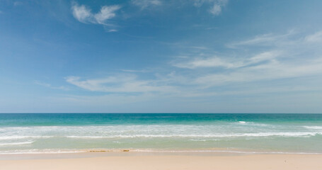 Cinematic scene tropical beach with blue sky and clouds