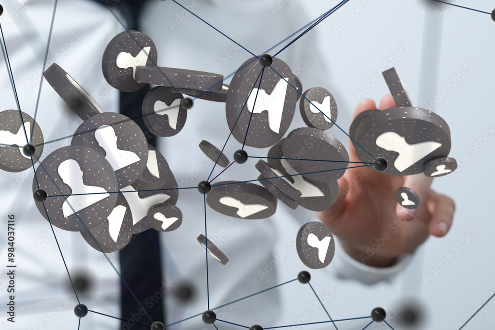 Fototapete using social network connection 3d rendering