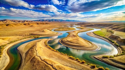 Fototapeta premium Arid landscape with winding water channels symmetrical