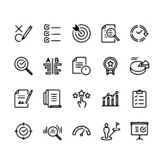 Assessment of business icons on white background.