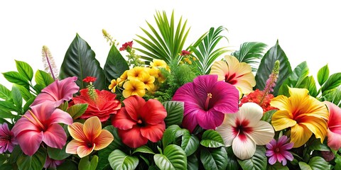 Arrangement of Hibiscus and tropical plants at eye level