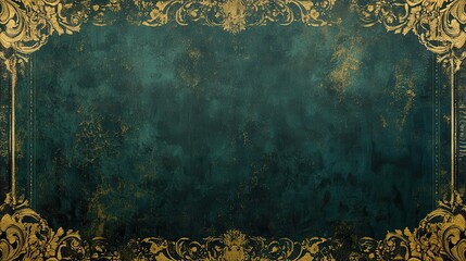 A green background with gold trim. The background is a dark green color and the gold trim is ornate and decorative