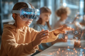 Child Engaged in Virtual Reality Experience at School