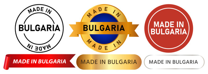 Obraz premium Made in Bulgaria product manufactured export producing marketing stamp colorful badges sticker emblem design set collection