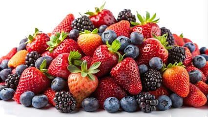 Obraz premium Assortment of fresh berries on a tilted angle
