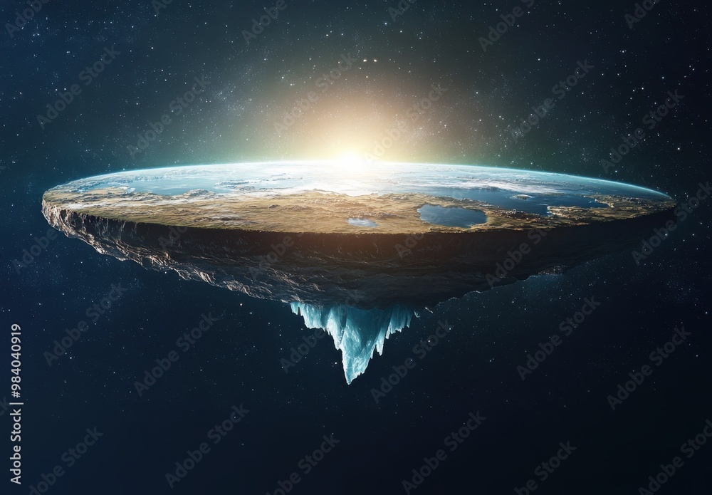 Wall mural a planet with a mountain on top of it. the planet is upside down and the mountain is on the bottom. 