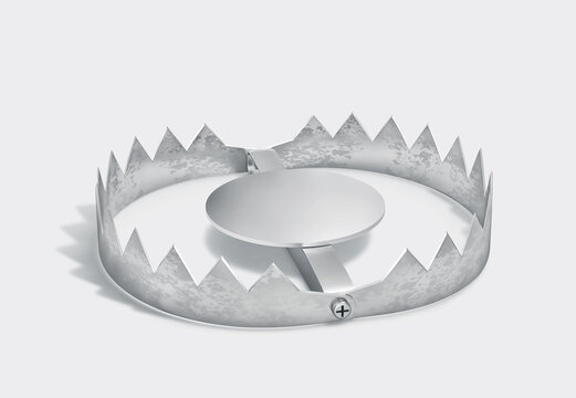 Open metal trap isolated on gray background. Clipping path included