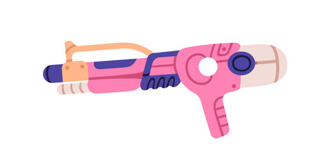 Plastic toy gun for kids play, roleplay combat game. Childish rifle, colorful shotgun, shooting weapon for kindergarten, nursery. Flat graphic vector illustration isolated on white background