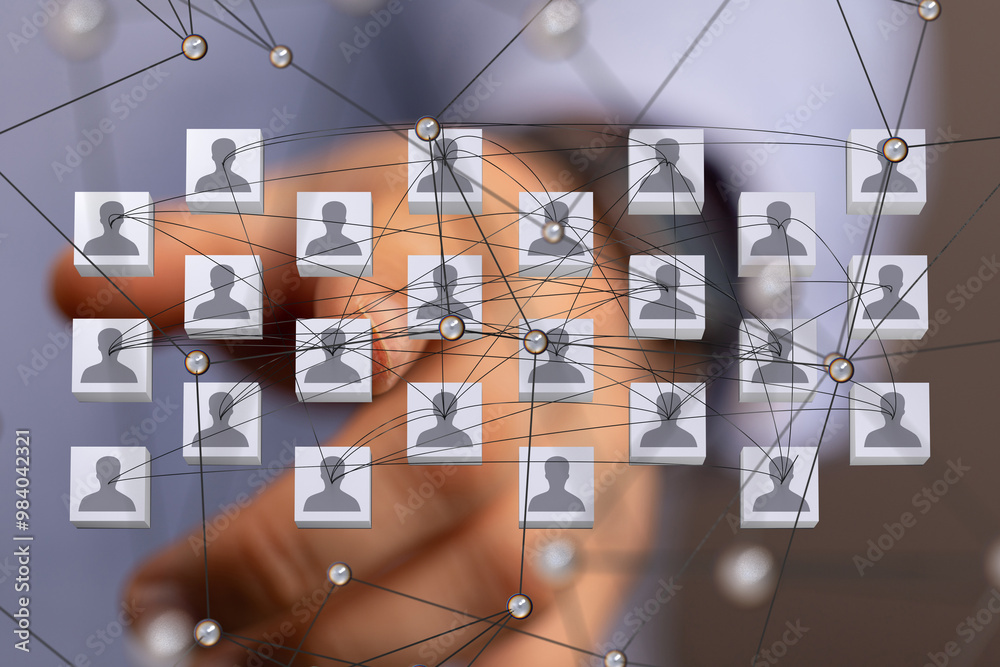 Poster Global network. Blockchain. 3D illustration. Neural networks and artificial intelligence. Abstract