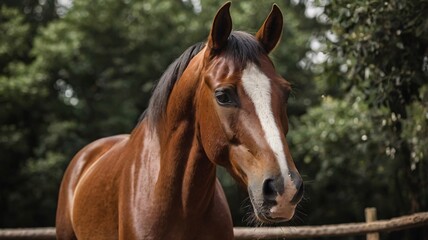 Obraz premium A brown horse portrait in the nature